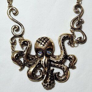 Octopus necklace costume gold tone or silver tone NIP